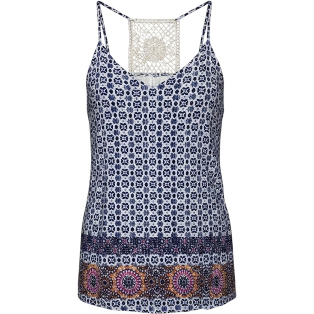 Blue Rain Francescas Blue White Geometric Lace Back Camisole Tank Top Small